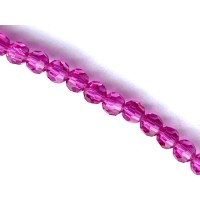 4mm Round Fuchsia Preciosa Crystals on 5" Strand, 21 pieces