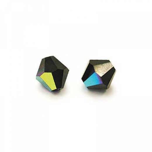 Preciosa 6mm Jet AB Czech Machine Cut Bicones, Bag of 24