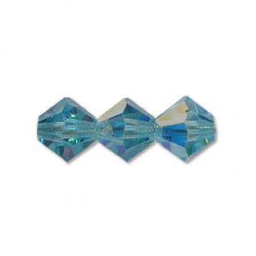 Aquamarine  AB Czech Machine Cut 4mm Preciosa Bicones, Bag of 48 Pieces