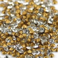  Vintage French Chatons, Wholesale Pack Chatons, 3.4-3.5mm, SS14,  Gold Foiled Crystal, Approx. 1000pcs.