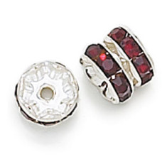 10mm Garnet on Silver Rhinestone Rondelles, Pack of 6