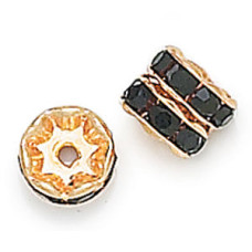 10mm Jet on Gold Rhinestone Rondelles, Pack of 6
