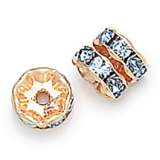 10mm Light Sapphire on Gold Rhinestone Rondelles, Pack of 6 10mm Light Sapphire on Gold Rhinestone Rondelles, Pack of 6