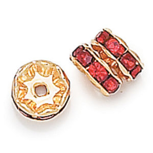 10mm Siam on Gold Rhinestone Rondelles, Pack of 6 10mm Siam on Gold Rhinestone Rondelles, Pack of 6