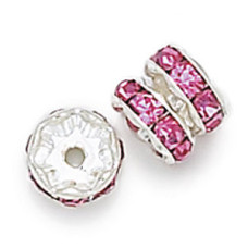10mm Light Rose on Silver Rhinestone Rondelles, Pack of 6