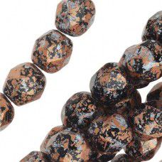 6mm Tweedy Light Copper Firepolished beads, Strand of 25 Beads
