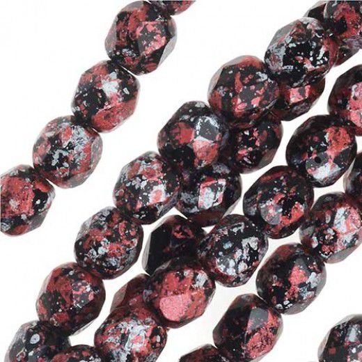 6mm Tweedy Red Firepolished beads, Strand of 25 Beads