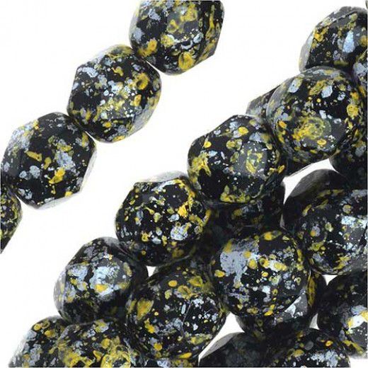 4mm Tweedy finish Yellow Firepolished beads, pack of approx. 40 beads