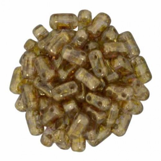Luster Transparent Gold/Smoky Topaz 2-Hole Brick Bead - 3 x 6mm - Pack of 50 
