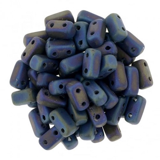 Matte Iris Blue 2-Hole Brick Bead - 3 x 6mm -  Pack of 50 