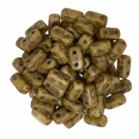 Opaque Light Beige - Copper Picasso 2-Hole Brick Bead - 3 x 6mm - Pack of 50 Opaque Light Beige - Copper Picasso 2-Hole Brick Bead - 3 x 6mm - Pack of 50