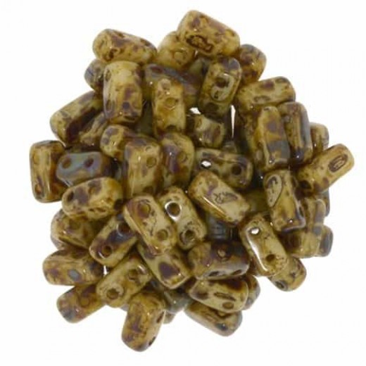 Opaque Light Beige Picasso 2-Hole Brick Bead - 3 x 6mm - Pack of 50