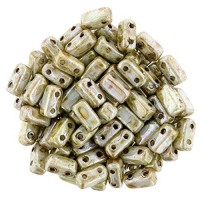 Opaque Ultra Luster Green 2-Hole Brick Bead - 3 x 6mm - Pack of 50