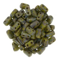 Picasso Opaque Olive 2-Hole Brick Bead - 3 x 6mm - Pack of 50 