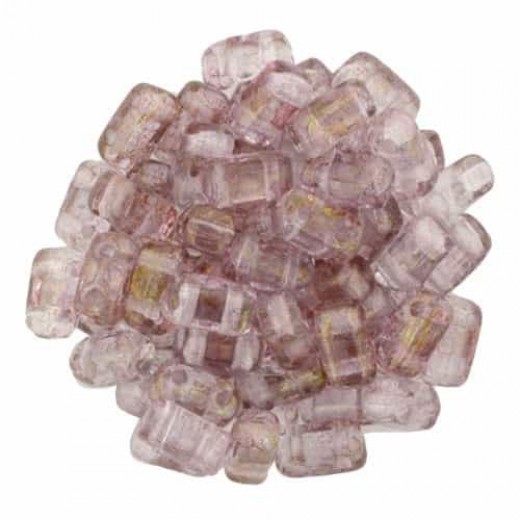 Transparent Topaz Pink 2-Hole Brick Bead - 3 x 6mm - Pack of 50
