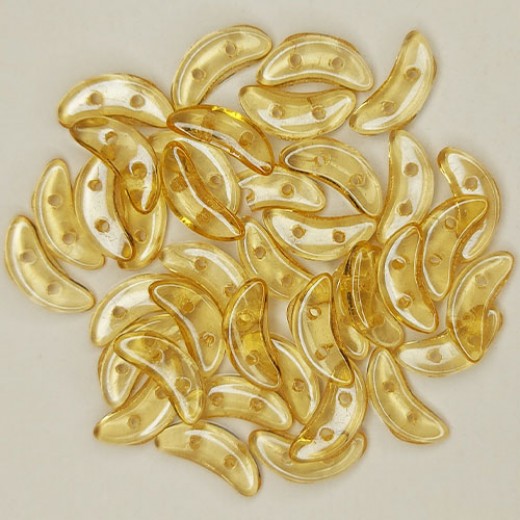 Lustre Transparent Champagne Crescent Czechmate Beads, Approx. 5g, 38 Beads