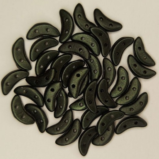 Metallic Suede Dark Forest Crescent Czechmate Beads, approx 5gm (38 Beads)