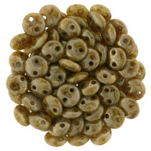 Beige Brown Picasso 2-Hole 6mm Lentil Beads - Strand of 50 Beads