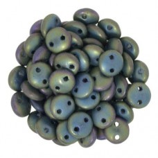 Matte Iris Green 2-Hole 6mm Lentil Beads - Strand of 50 Beads