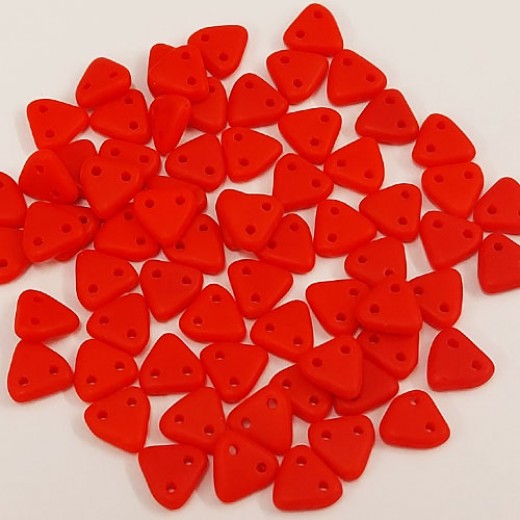 Bulk Bag Matte Opaque Red Czechmate Triangle Beads, approx 100g