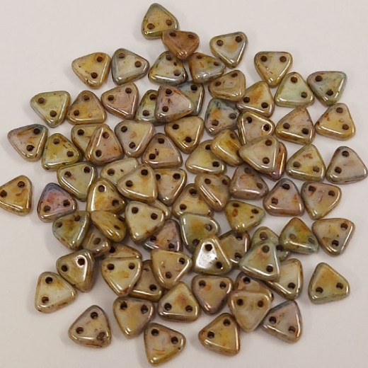 Opaque Luster Green Czechmate Triangle Beads, approx 8g