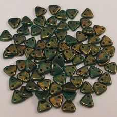 Persian Turquoise Bronze Picasso Czechmate Triangle Beads, approx 8g