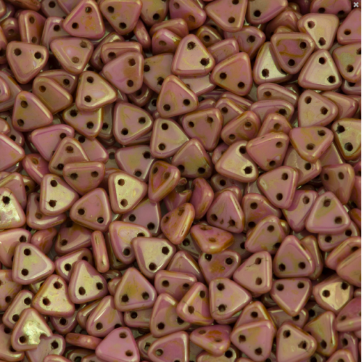 Luster Opaque Rose Gold Topaz Czechmate Triangle Beads, approx 8g