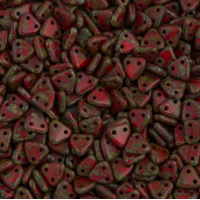 Opaque Red Picasso Czechmate Triangle Beads, approx 8g