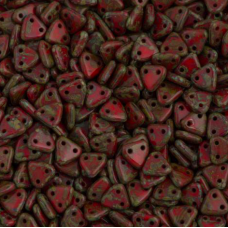 Bulk Bag Opaque Red Picasso Czechmate Triangle Beads, approx 100g