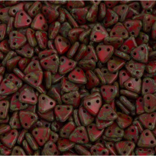 Bulk Bag Opaque Red Picasso Czechmate Triangle Beads, approx 100g