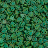 Bulk Bag Opaque Turquoise Picasso Czechmate Triangle Beads, approx 100g