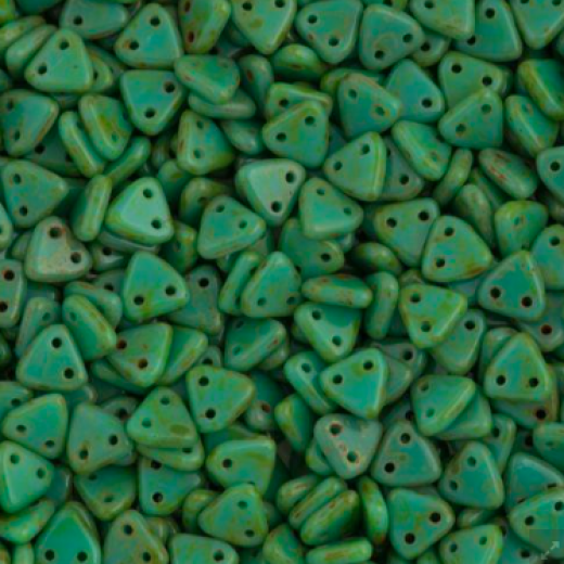 Opaque Turquoise Picasso Czechmate Triangle Beads, approx 8g