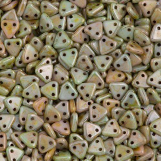 Opaque Ultra Luster Green Czechmate Triangle Beads, approx 8g