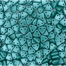 Polychrome Teal Czechmate Triangle Beads, approx 8g