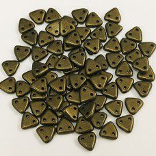 Polychrome Dark Green Czechmate Triangle Beads, approx 100g