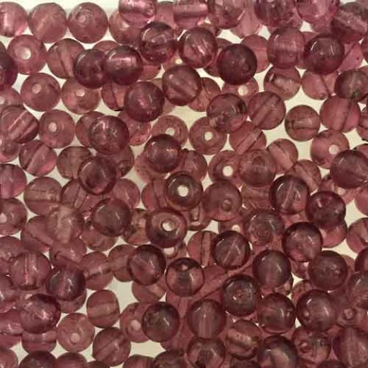 6mm Round Indian Glass Beads, Amethyst, Pack of 20