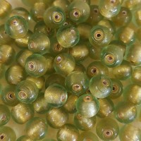 Bulk Bag 10mm Gold Foiled Round Beads, Lime Green, Approx 250 Grams