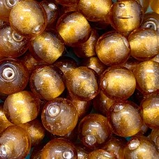 10mm Brown Topaz Gold Foiled Glass Beads, Pack of 10