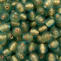 10mm Green Gold Foiled Glass Beads, Pack of 10