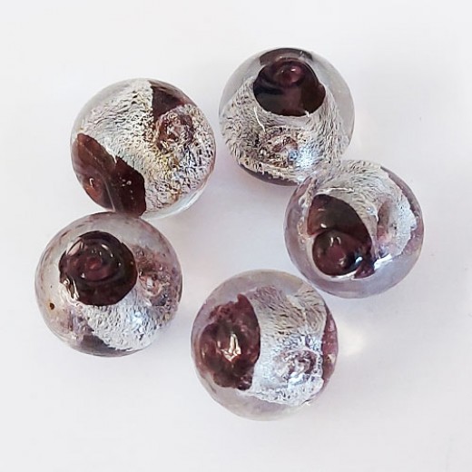 15mm Brown Foiled Glass Beads, pack of 5