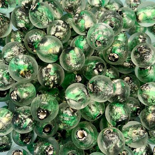 Patterned Silver Foil Round Balls, 10mm, Green, 10 Pack