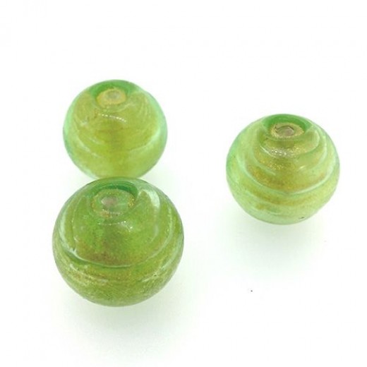18mm Lime Green Foiled Glass Beads, Pack of 2