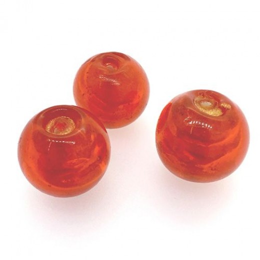 18mm Orange Gold Foiled Glass Beads, Pack of 2