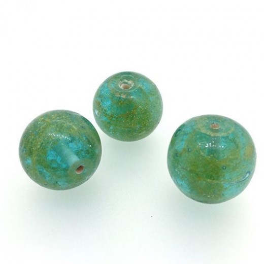 18mm Green Foiled Glass Beads, Pack of 2