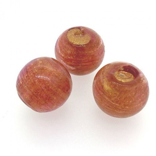 18mm Peach Gold Foiled Glass Bead, Pack of 2