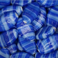 Ceramic Glazed 30x17mm Flat Oval Bead, Blue, Pack of 10