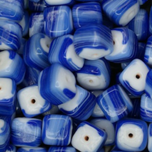 Ceramic Glazed 9mm Cubes, Blue, Wholesale Bag, Approx 250gr.