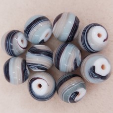 Ceramic Glazed 12mm Round Beads, Black, Pack of 10