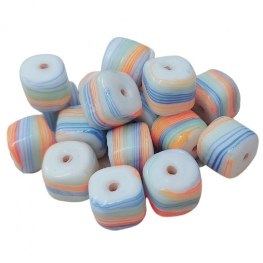 Ceramic Glazed 9mm Cubes, Orange and Blue, Wholesale Bag, Approx 250gr.