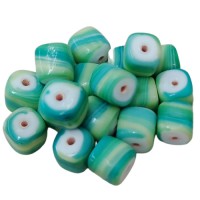 Ceramic Glazed 9mm Cube Beads, Green, Pack of 10